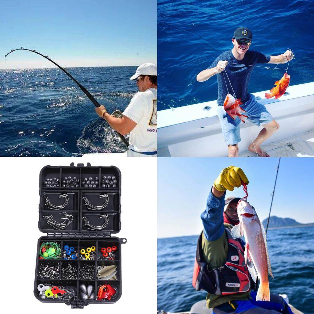 Baoblaze 160/187PCS Fishing Accessories Kit Set with Tackle Box Jig Hooks Swivels Sinkers