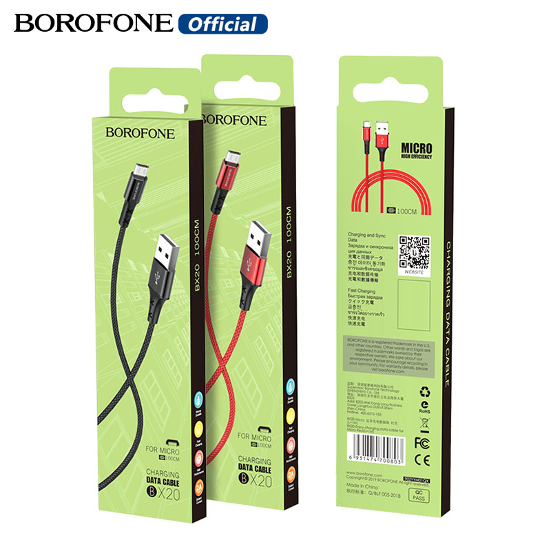 Borofone bx20 Cáp USB Micro/sét/Type-C 2.4A Cáp dữ liệu sạc nhanh phổ quát cho Iphone điện thoại Android sạc nhanh với truyền dữ liệu