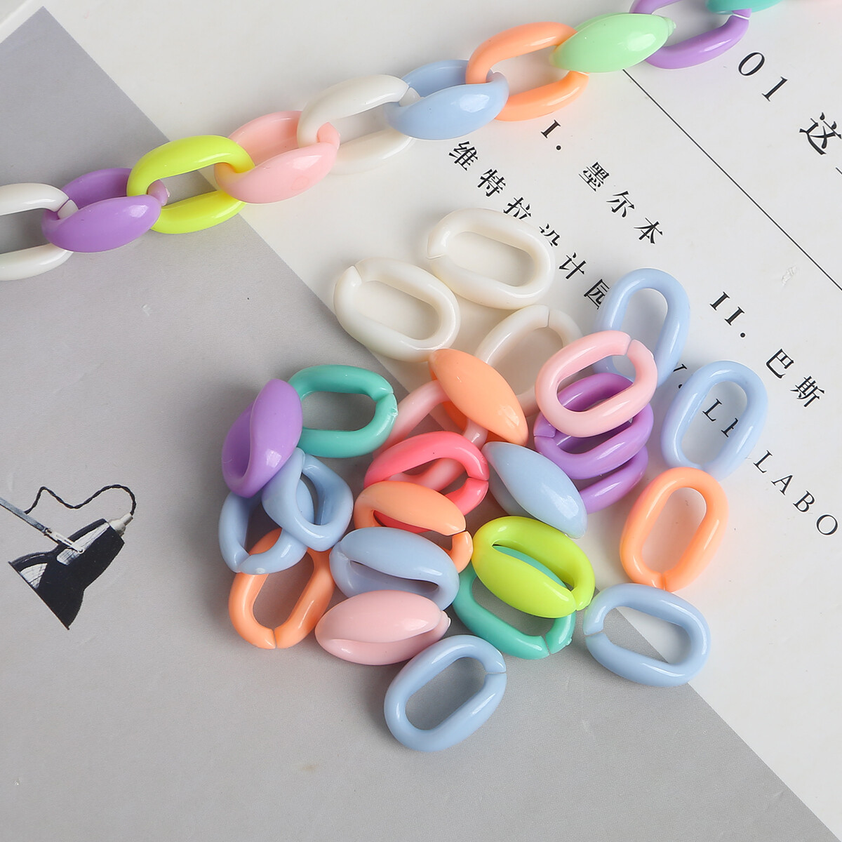 10-30Pcs/Bag Candy Mixed Colors Acrylic Flat Twist Oval Open Ring Beads Connector link Chain For Necklace Bracelet Making