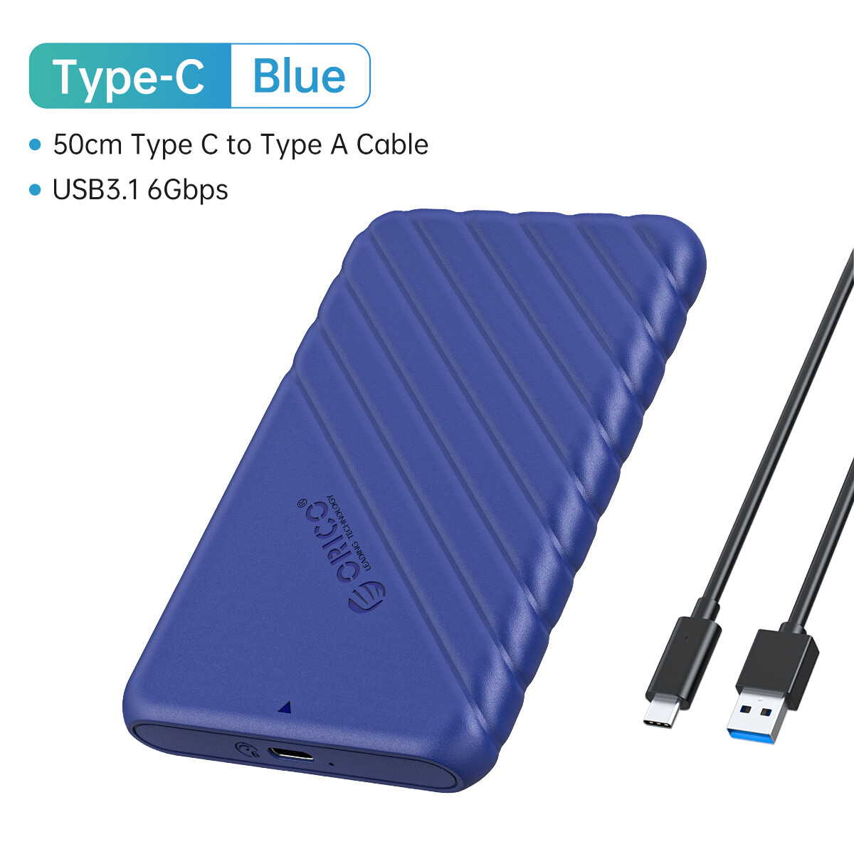 2.5 inch hard drive enclosure, orico type c usb 3.1 to sata 6gbps external enclosure for sata iii ssd hdd 9.5/7mm external drive enclosures tool free max 6tb support uasp compatible with phone macbook pc, laptop, tv, ps4, xbox -25pw1c