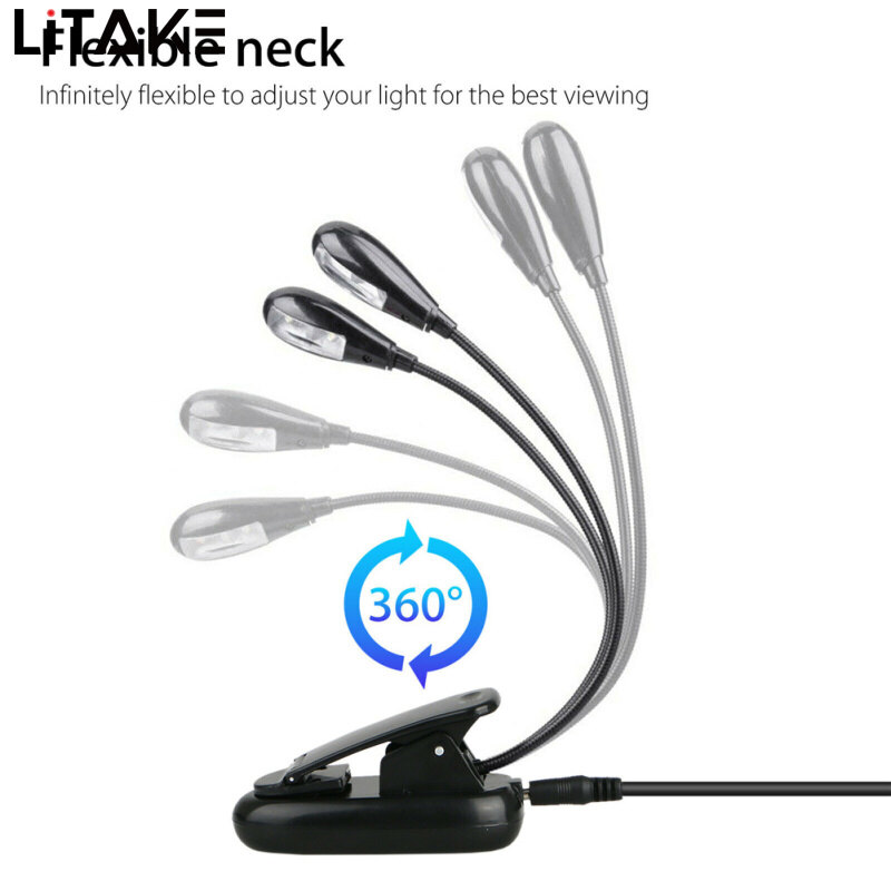 LITAKE Clip-on Led Light 2pcs Arms Multipurpose Adjustable Dimmable Rechargeable Super Bright Reading Lamp
