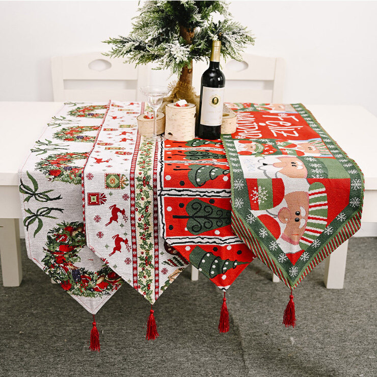 New Christmas Tablecloth Table Skirt Cover Table Runner Decorative Supplies Knitted Fabric Holiday Kitchen Dining Table Decoration for Indoor Outdoor Home Party