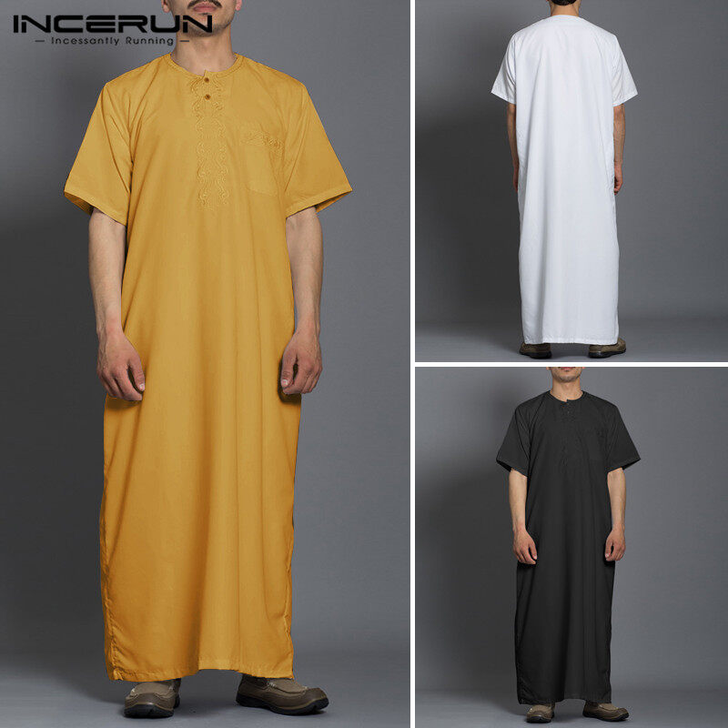 Beehoo INCERUN Jubha Mensเสื้อแขวนสั้นวินเทจหลวมKaftanเสื้อชุดเสื้อชุดเดรสบริสุทธิ์Robes