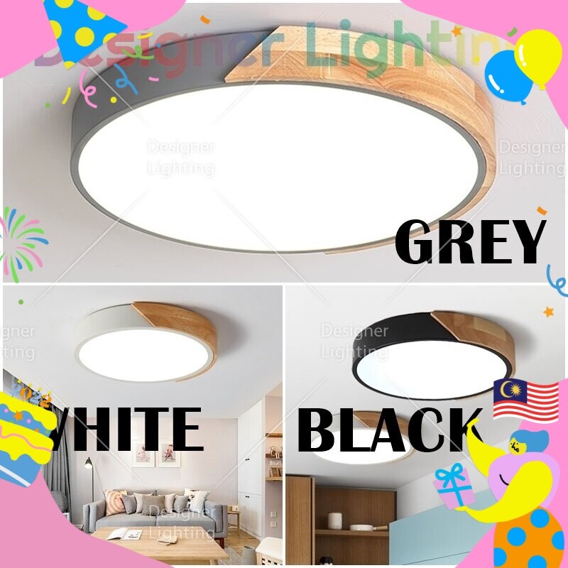 50cm Nordic Style Wood Round Shape Modern 3 Colour 96w Led Ceiling ...