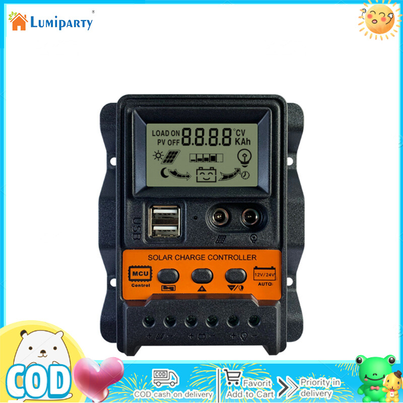 Lumiparty 30a solar charge controller 12v/ 24v solar panel regulator with lcd display dual usb port pwm auto paremeter