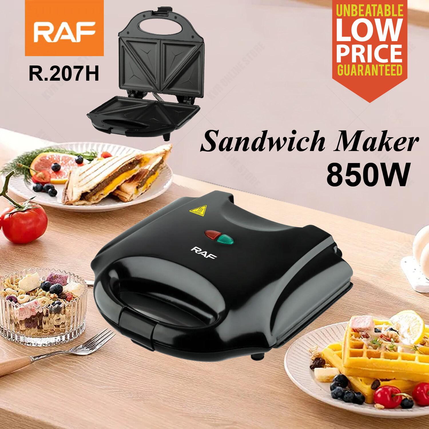 RAF Sandwich Maker Panini Press Toaster 850W Non Stick Coated Double