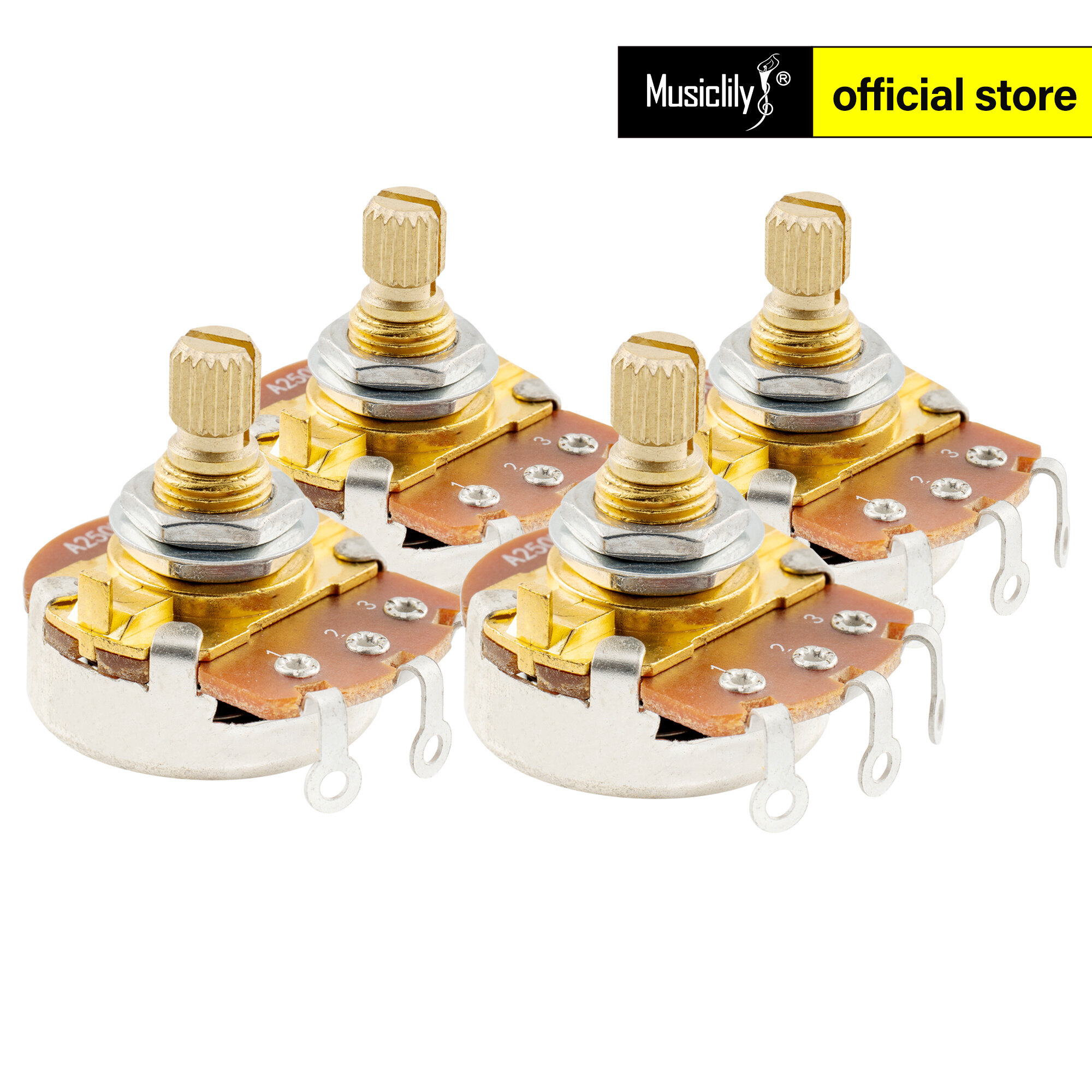 Musiclily Pro A250K Brass Shaft Metric Coarse 18-Spline Split Short Shaft Pots Audio Taper Potentiometers for Electric Guitar Bass