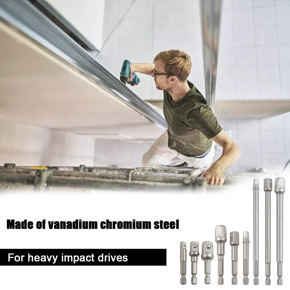 3PC 1/4" 3/8" 1/2" Hex Power Drill Bit Driver Socket Bits Set Adapter Wrench Sleeve Extension Bar for Electric Screwdriver Bits