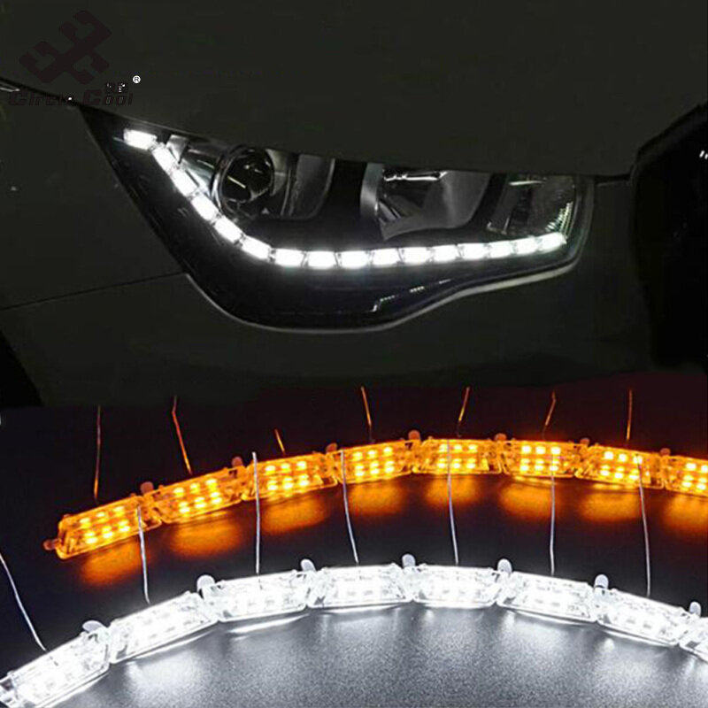 Circle Cool 2pcs Flexible LED Strip Light DRL Daytime Running Light Waterproof Sequential Flow Headlight Runners Corner Turn Signal DRL