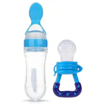 2 In 1 Silicone Baby Squeeze Spoon Food Feeder Bottle Feeder