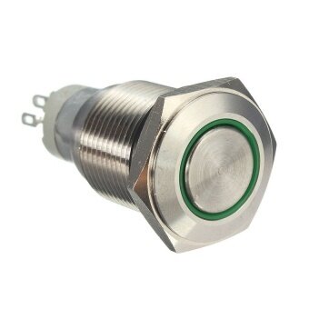 12 V 16 MM Mobil Otomatis Malaikat Mata LED Logam Tombol Tekan Saklar Sejenak Paduan Diseduh Sendiri (Hijau) -Internasional