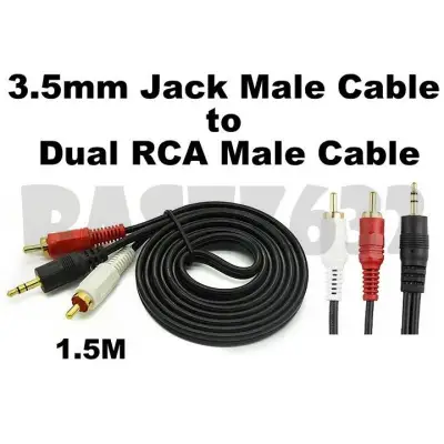 1.5M 3.5mm Audio Male to Dual 2 RCA Male Jack Cable Gold Connector 1662.1