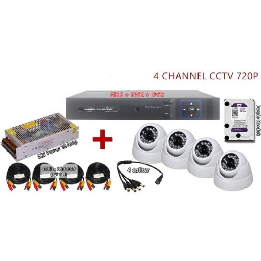 South Rise 3 Dalam 1 Terbaru 4 Channel AHD + DVR + NVR CCTV P2P Jaringan Hdrecorder Set C + 1 TB Hardisk-Internasional