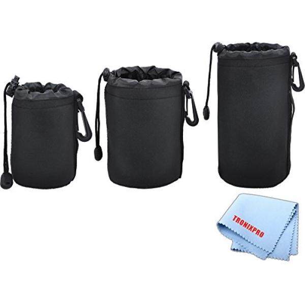 3 Soft Lens Pouches for Digital Camera DSLR Lenses. Small, Medium and Large for Canon, Sony, Pentax, Nikon, Olympus, Panasonic, Nikkor with Drawstring Water Resistant - intl