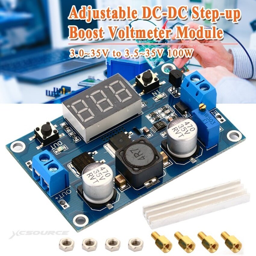 3.0~35V to 3.5~35V 100W Adjustable DC-DC Step-up Boost VoltmeterModule TE320 - intl