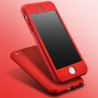 360 Degree Full Body Protect Hard Slim Case Cover with Tempered Glass for iPhone 5/5S/5SE (Red)