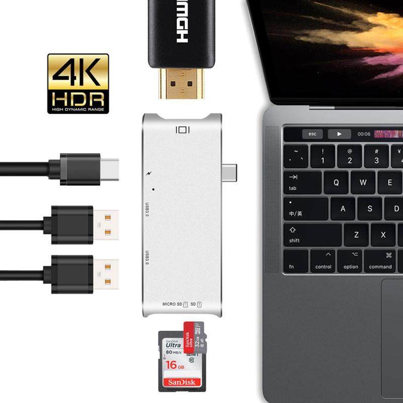 6-in-1 USB Type C Hub To HDMI Adapter Dock Dongle USB C Hub 3.0 Adapter With SD Slot For MacBook Pro 2016 2017