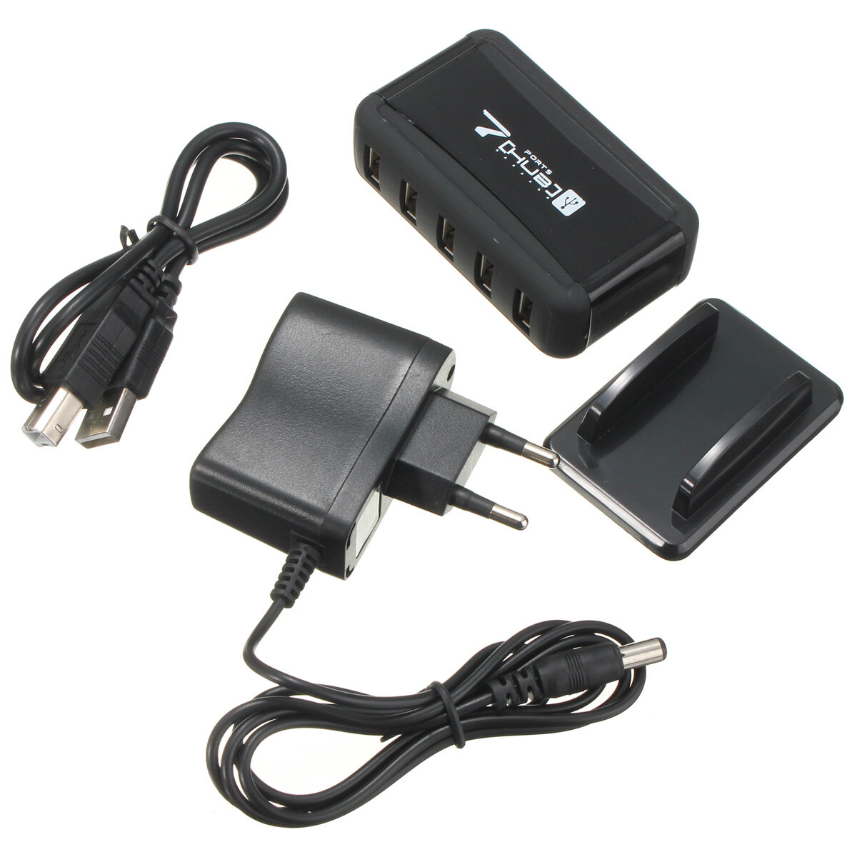 Zdr TM 7 Port USB 2.0 Kecepatan Tinggi Hub Multi Ekspansi dengan Adaptor Daya untuk PC dan Laptop Spesifikasi Uni Eropa-Intl