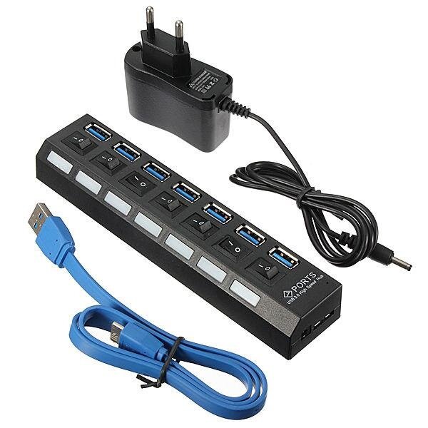 7 Port Hub Eksternal On/Mati Sakelar Daya Adaptor + USB 3.0 untuk Buah Laptop Uni Eropa Steker-Internasional
