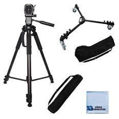 72-Inch Elite Series Full Size Camcorder Tripod + Elite Series Professional Universal Tripod Dolly w/ One Step Easy Lock & Locking Wheels for Canon EOS C300, C500 4K Cinema Camera, XA10 HD Professional, XA20 HD, Canon XA25 Professional HD, XF100 HD P