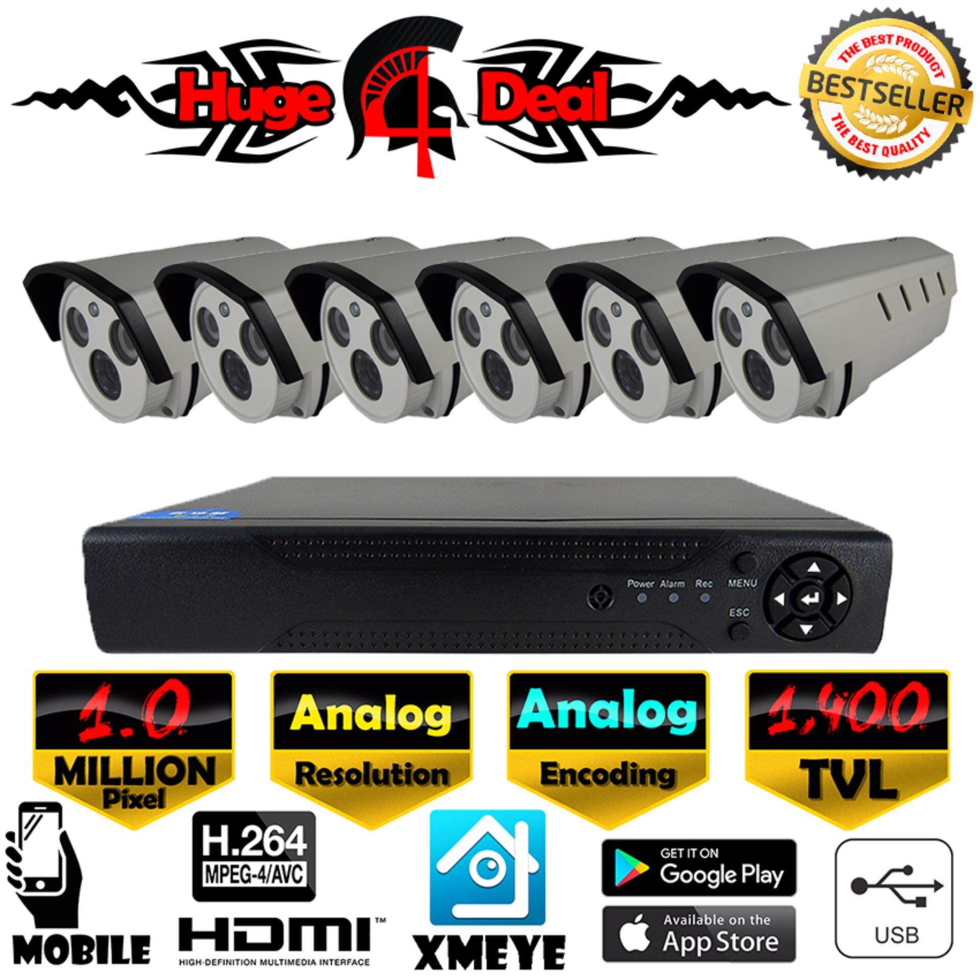 South Rise 8CH Analog CCTV 6 Pieces Peluru Kamera 1400 TVL DVR Perlengkapan Set Analog Decoding TERBARU 2017 Model Inframerah 1400 TVL/960 H 4 Mm Lensa Perekam Video Digital Adaptor Gratis Kamera Gratis Braket-Internasional
