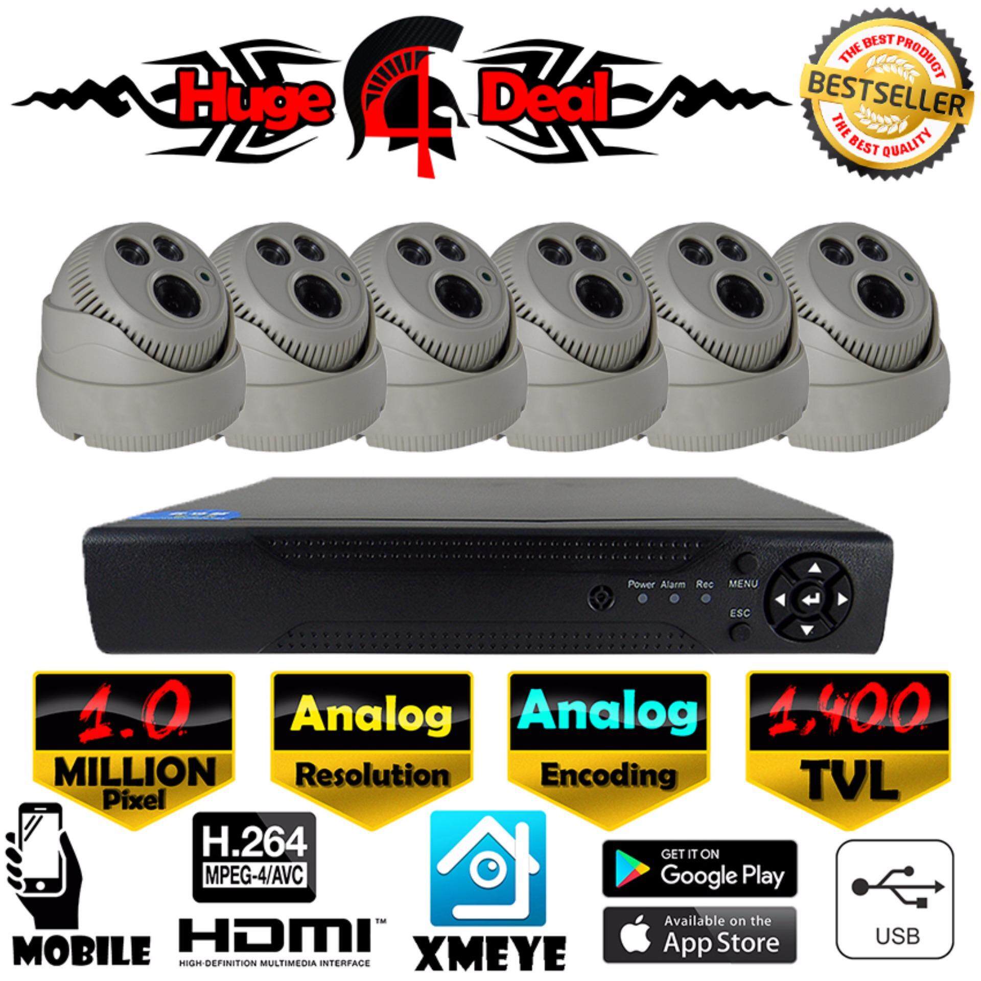 South Rise 8CH Analog CCTV 6 Pieces Kubah Kamera 1400 TVL DVR Perlengkapan Set Analog Decoding TERBARU 2017 Model Inframerah 1400 TVL/960 H 4 Mm Lensa Perekam Video Digital Adaptor Gratis-Internasional