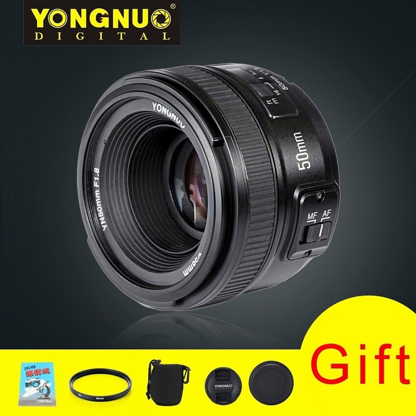 Microeco Yongnuo Standard Prime Auto Focus Lens YN 50MM F/1.8 + 58mm Lens
Filter + Lens Pouch and other Gifts For Nikon