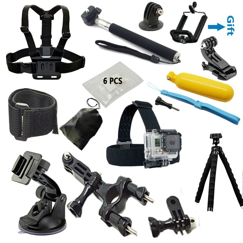 Go Pro Hero 6/5 Helm Selfie Stick Klip Aksi Kamera Olahraga Accessorios untuk Go PRO Set Aksesori Monopod Tripod Untuk Go Pro Hero 6 5 4 SJ Cam SJ4000 Xiao Mi Yi Eken H8 H9 H9R EX5000 Thieye I60-Intl