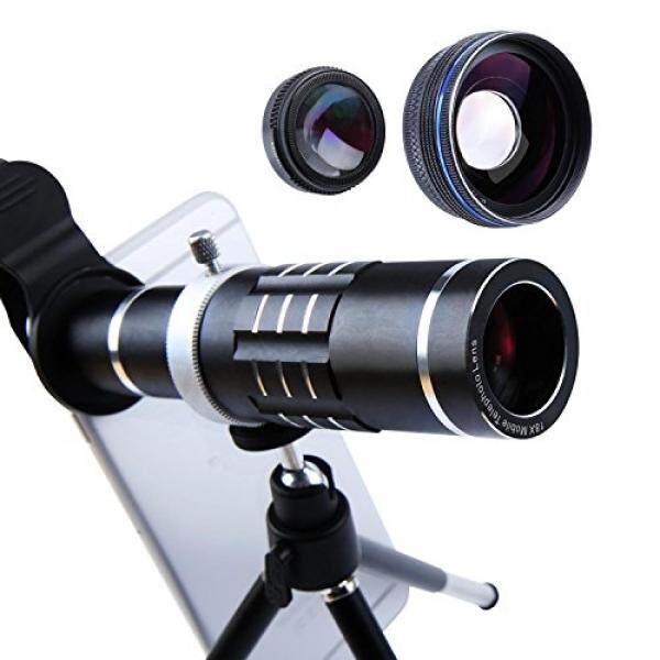 Aiker Lensa Telepon Selular 18X Lensa Telefoto Super Sudut Lebar Lensa Makro 3 In 1 Ponsel Lensa Kamera Kit dengan Klip Universal dan Mini Fleksibel tripod untuk iPhone Samsung dan Sebagian Smartphone (Hitam) -Intl