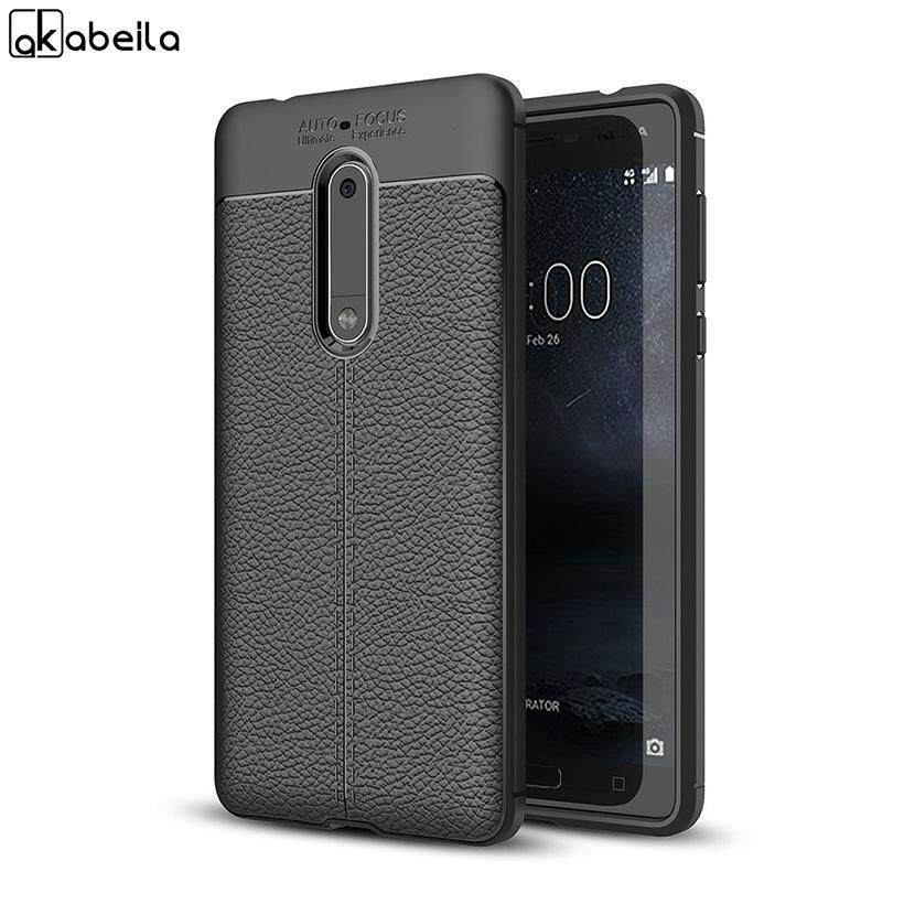 Akabeila Mewah Lengkeng Pola TPU Kulit Casing Ponsel untuk Nokia 5 Nokia Heart 5.2 Inch Sarung Lembut Tpu Pelindung Mewah Tahan Guncangan Tahan knock Tritone Gaya Bisnis Case S-Intl