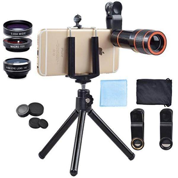 Akinger Akinger 4 In 1 Ponsel Lensa Kamera Kit 12x Lensa Tele Zoom + Mata Ikan + Sudut Lebar + Lensa Makro dengan Tempat Ponsel + Tripod untuk IPHONE 7/6/6 S PLUS /5 S, samsung HTC, Sony, LG dan Banyak Lagi-Intl