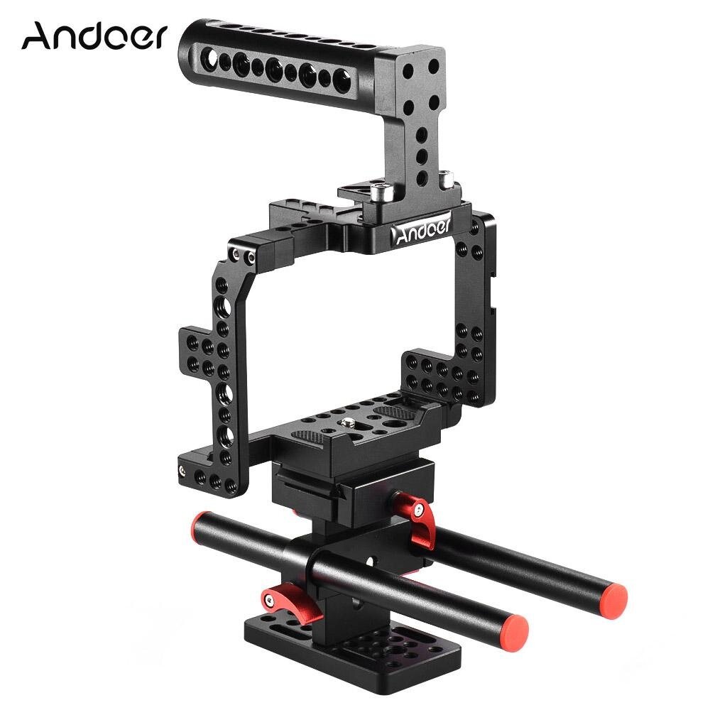 Andoer Protective Video Camera Cage Stabilizer Protector w/ Top Handle/ 15mm Rod Rail/ Baseplate for Sony A7II A7RII A7SII A7S A7R A7 ILDC Mirrorless Camcorder
