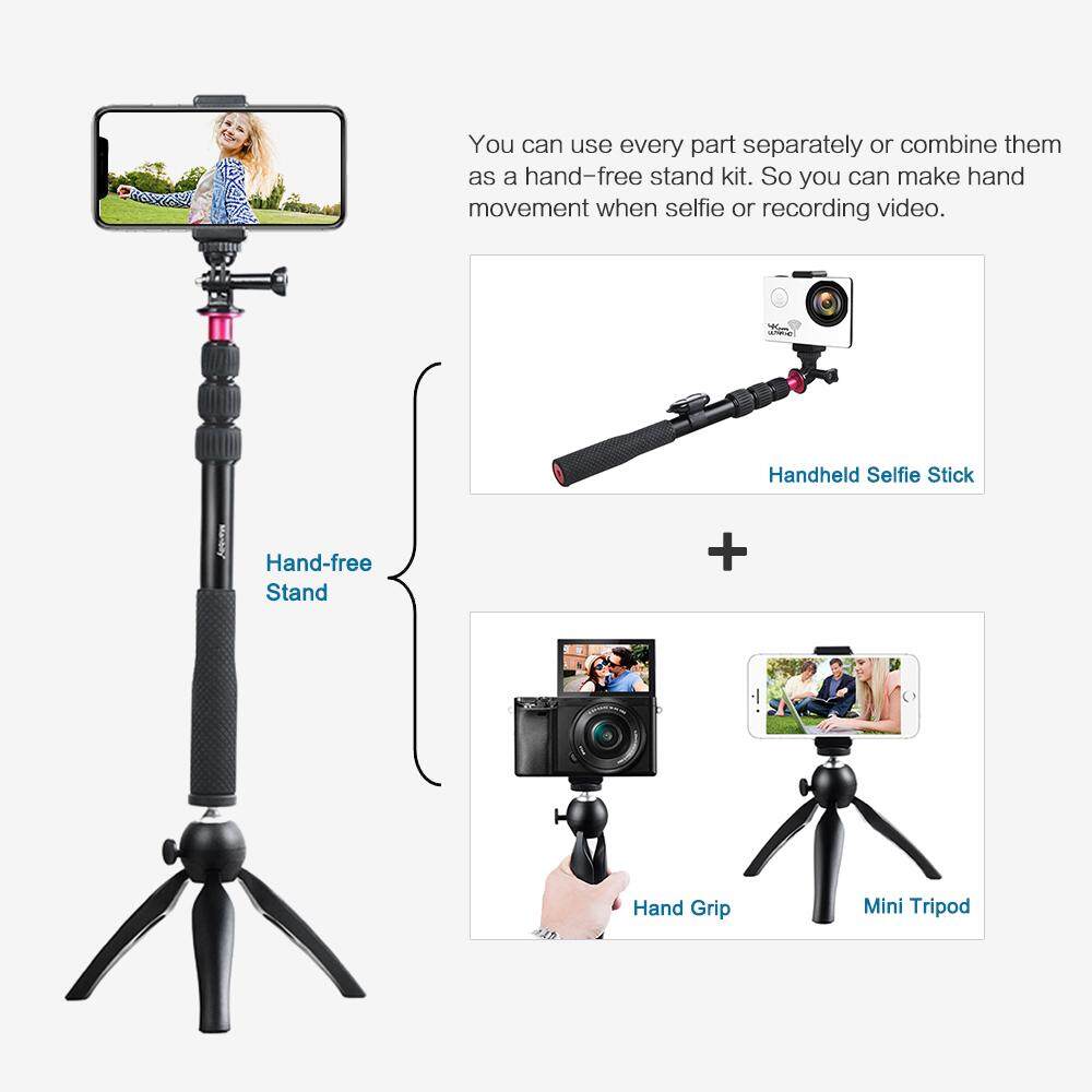 Andoer Selfie Tongkat + Mini Tripod + Telepon Tripod Dudukan + Nirkabel Jarak Jauh Pengendali untuk iPhone X/8/ 7 Plus untuk Samsung S8 untuk GoPro Hero 6/5/4/3 +/3 Kamera Aksi untuk Kamera Video Digital Foto Video-Internasional