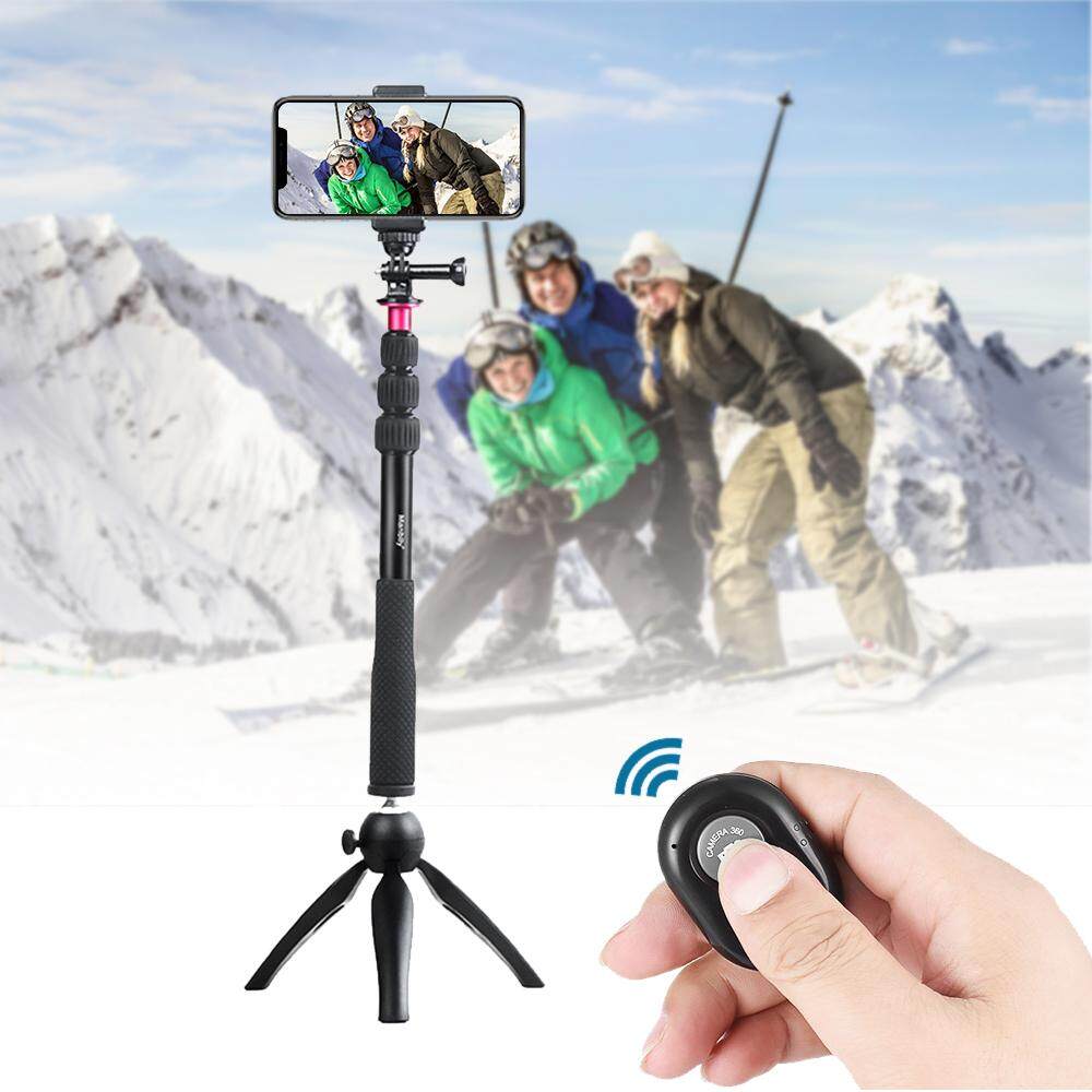 Andoer Selfie Stick + Tripod Mini + Tripod Ponsel Mount + Nirkabel Pengendali Jarak Jauh untuk iPhone X/8/7 Plus untuk Samsung s8 untuk GoPro Pahlawan 6/5/4/3 +/3 Kamera Aksi untuk Digital Video Kamera Foto Video- internasional
