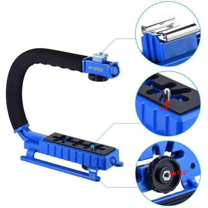 Andoer U/C Berbentuk Video Dudukan Braket Pegangan Genggam Actionstabilizer Grip untuk Perkakas Bertualang GoPro SJCAM Xiaomi Yi Kamera Camcorder Mini DV DSLR SLR Smartphone dan Lampu Flash Monitoroutdoorfree-Intl