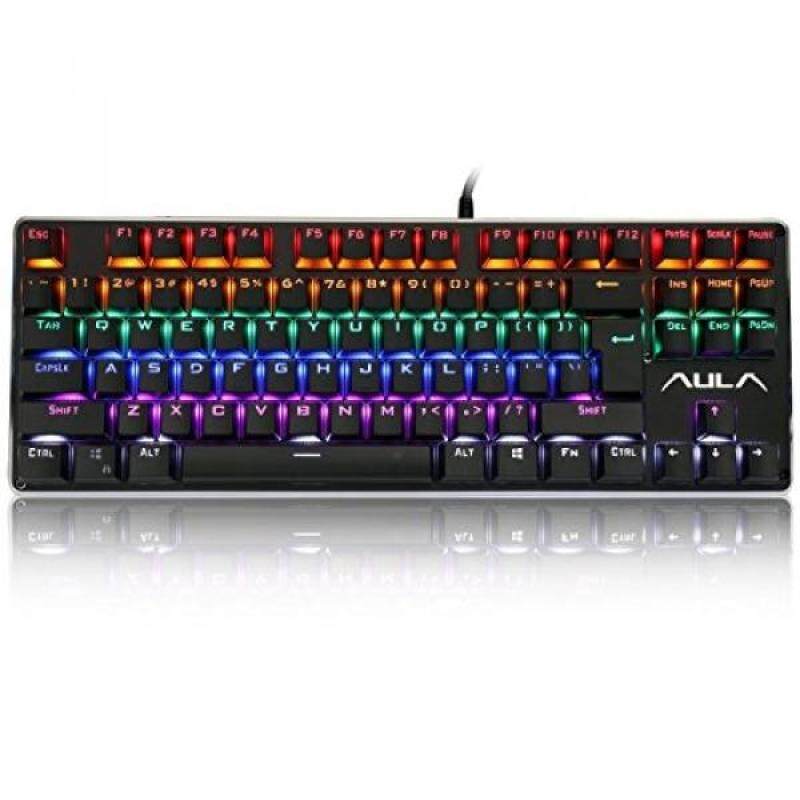 AULA AULA F2012 Mechanical Gaming Keyboard, Water-Resistant Multicolor Backlit Gaming Keyboard with Blue Switch, 87 Anti-ghosting Keys (Black) - intl Singapore