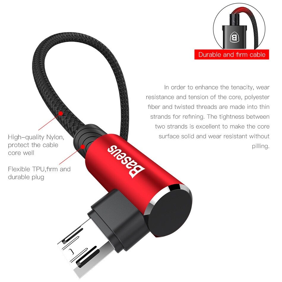 BASEUS 1 M Kabel Usb Mikro Terbalik untuk Samsung S6 S7 Xiaomi Redmi 4X4 Pro Note4 Telepon USB kabel Data Cepat Pengisian Pengisi Daya Kabel-Internasional