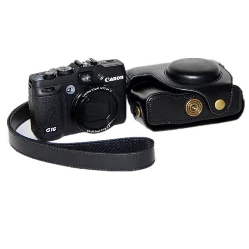 Kulit Hitam PU Tas Sarung untuk Canon G16 dengan Tali Sheng HOTT 249-Internasional