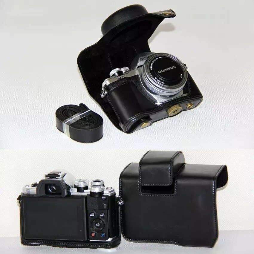 Hitam Kamera Kulit PU PENUTUP UNTUK Olympus E-M10 Menandai IIEM10II (14-42 Mm Lensa) sheng HOTT 808-Internasional