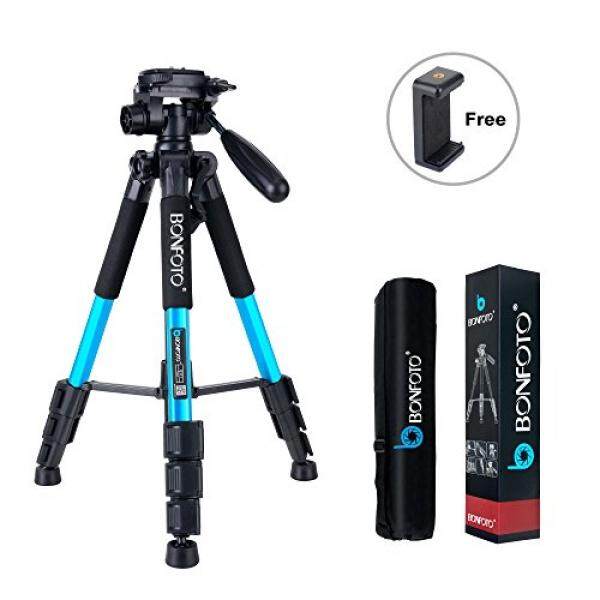 Bonfoto Bonfoto Q111 Tripod Kamera 55 Inci Kompak Ringan Tripod Bepergian dengan Penyangga Tepi Ponsel untuk YouTube Ponsel Live Siaran Live Chat Projector goPro dan DSLR Canon EOS Nikon Sony Samsung (Biru) -Intl