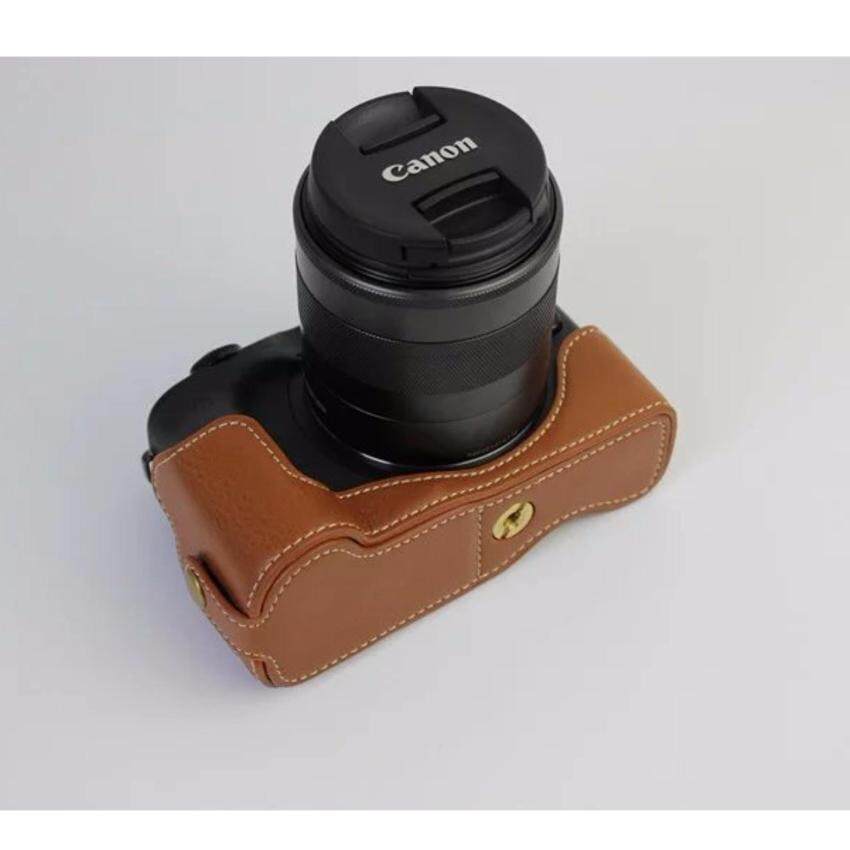Versi Pembuka Bawah Pelindung Asli Asli Kulit Setengah Cameracase Tas Sarung dengan Tripod Desain untuk Canon EOS M3 EOSM3 Kamera -Internasional