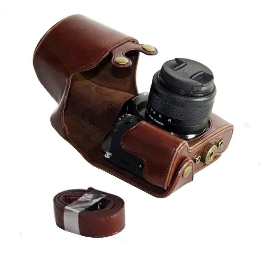 Sarung Kamera untuk Canon M5 Thiack PU Kulit Perlindungan Menyeluruh Casewithhard Pelat Logam Alas Bawah Baut Tripod Strap Bahu Sheng HOTT 294-Intl