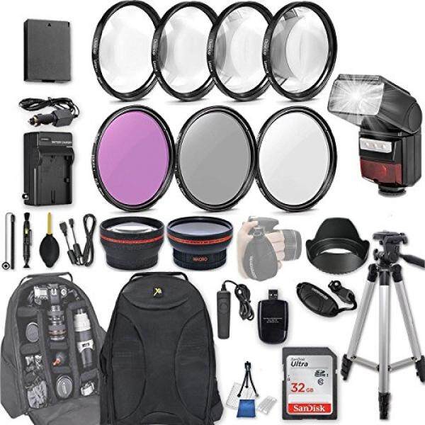 Canon 58 Mm 28 Aksesoris PC Perlengkapan untuk Canon EOS Rebel T6, T5, T3, 1300D, 1200D, 1100D DSLR dengan 0.43x Wide Angle Lens, 2.2x Lensa Telefoto LED-Flash 32 GB SD, filter & Makro Kit, Ransel, dan Banyak Lagi-Intl