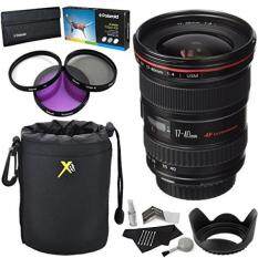 Canon EF 17-40mm f/4L USM Ultra Wide Angle Zoom Lens for Canon SLR Cameras, Polaroid Optics 77mm Filter Set (UV,CPL,FLD), Cleaning Kit, Neoprene Protective Pouch & Accessory Bundle