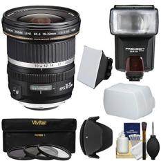 Canon EF-S 10-22mm f/3.5-4.5 USM Ultra Wide Angle Zoom Lens + Flash + 3 Filters + Diffusers + Hood Kit for EOS 70D, 7D, Rebel T5, T5i, T6i, T6s, SL1 Camera