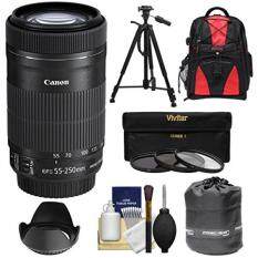 Canon EF-S 55-250mm f/4.0-5.6 IS STM Zoom Lens with 3 UV/CPL/ND8 Filters + Hood + Backpack + Tripod + Kit for EOS 70D, Rebel T3, T3i, T4i, T5, T5i, SL1 DSLR Cameras
