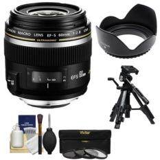 Canon EF-S 60mm f/2.8 Macro USM Lens with 3 UV/CPL/ND8 Filters + Hood + Tripod Kit for EOS 7D, 70D, 80D, Rebel T5, T5i, T6, T6i, T6s, SL1 DSLR Cameras