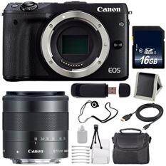 Canon EOS M3 Mark III 24.2 Mp Mirrorless Camera (International Model No Warranty) (Black) + Canon EF-M 18-55mm f3.5-5.6 IS STM Lens 6Ave Saver Bundle 63