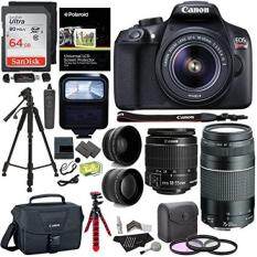 Canon EOS Rebel T6 DSLR Camera Kit (New Model for T5), EFS 18-55mm, EF 75-300mm Zoom Lenses, Polaroid .43x Super Wide Angle, 2.2X HD Telephoto Lens, Canon Bag, Tripods, Memory Cards & Accessory Bundle