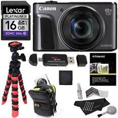 Canon PowerShot SX720 HS (Black) Camera, Camera Case, Lexar 16GB UHS, Memory Card Wallet, Ritz Gear Tripod, Cleaning Kit, Card Reader / Writer, Polaroid Screen Protector & Accessory Bundle